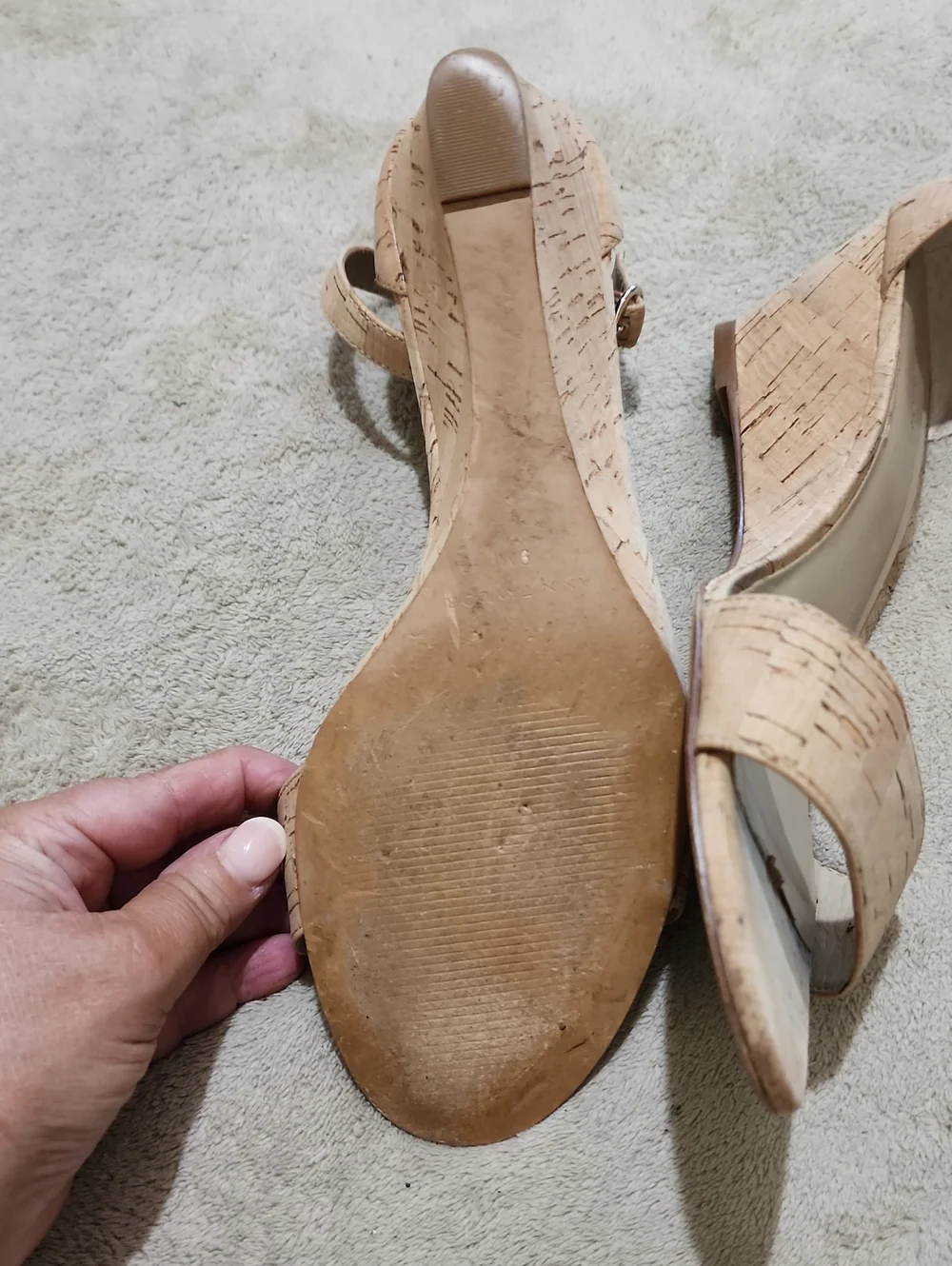 Like New Ann Taylor Cork Ankle-Strap Wedge Sandals - Natural